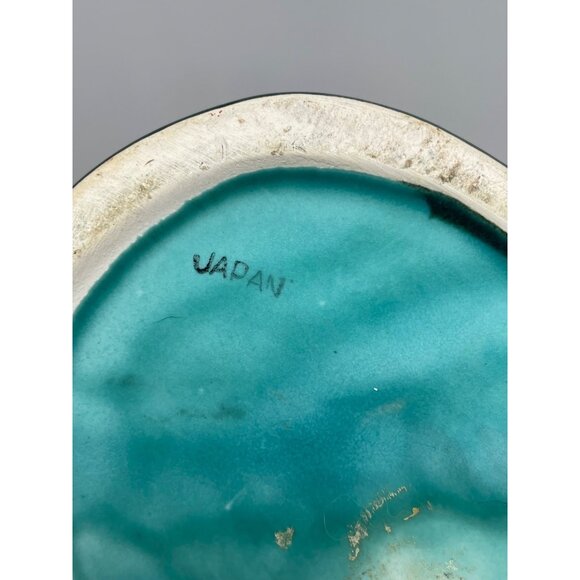 MCM Japan Turquoise & Cobalt Blue Floral Ceramic Pitcher Vase 7.5" With Handle - Picture 7 of 11